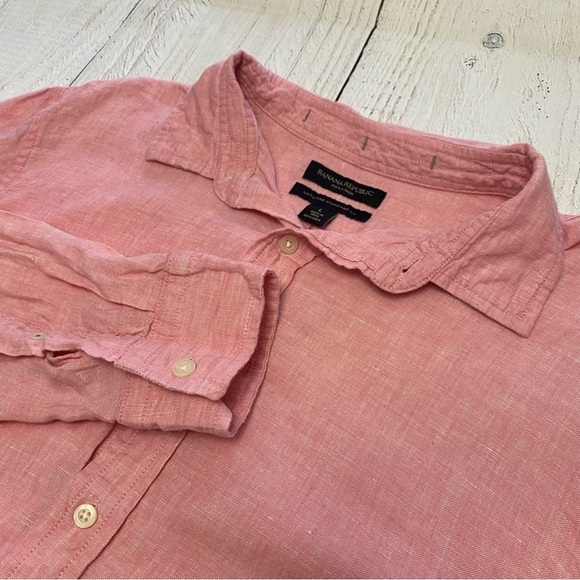 Banana Republic Soft Pink Linen Casual Button-Down Shirt Large - Picture 2 of 9